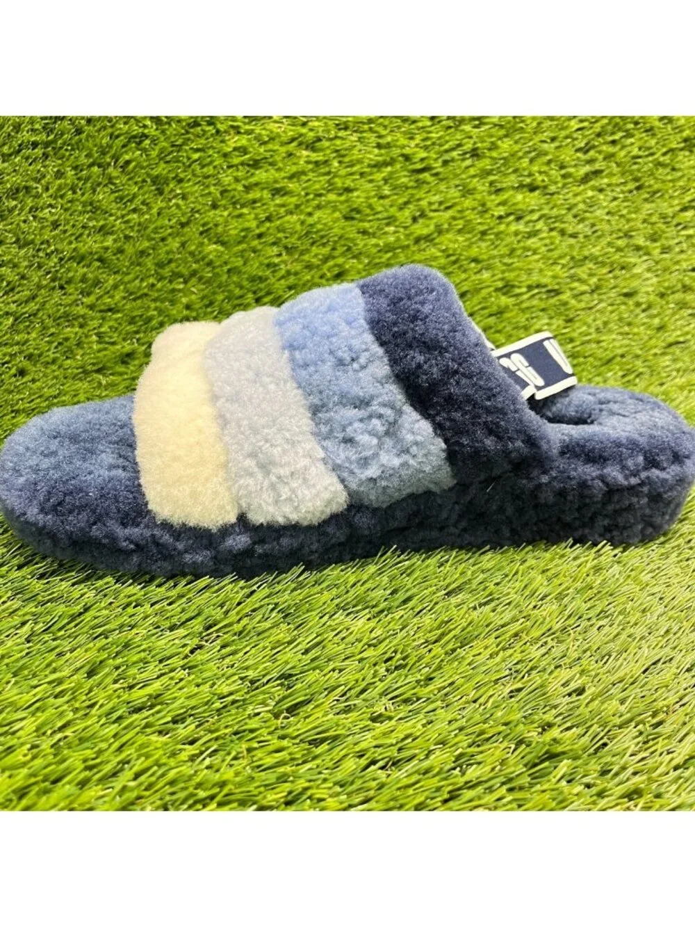 UGG Fluff Yeah Slide Womens Size 12 Blue White Casual Comfort Slip On Slippers